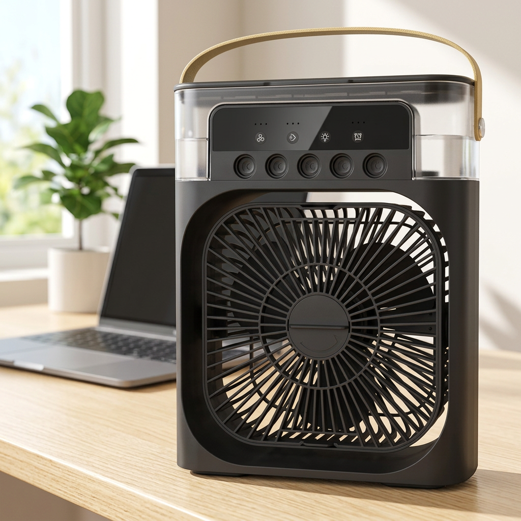 Mini Enfriador De Aire 3 En 1 Con Humidificador Y Luz LED