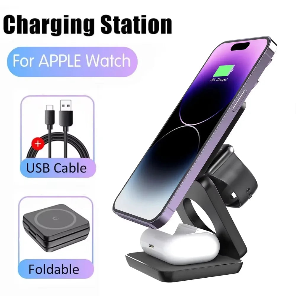 Cargador Inalámbrico 3 En 1 Para Móvil, Reloj Y Auriculares