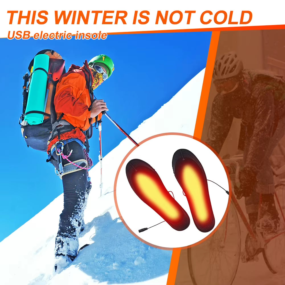 USB Rechargeable Heated Insoles, Adjustable Temperature 3 Levels Electric Foot Warmer for Winter Outdoor Skiing Hiking Camping