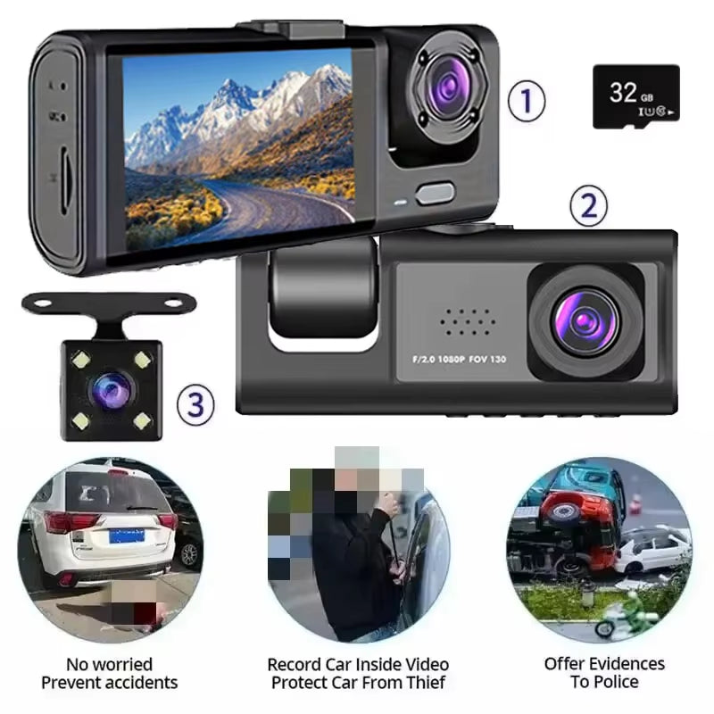 Cámara De Coche Con 3 Cámaras, Pantalla Y Visión Nocturna