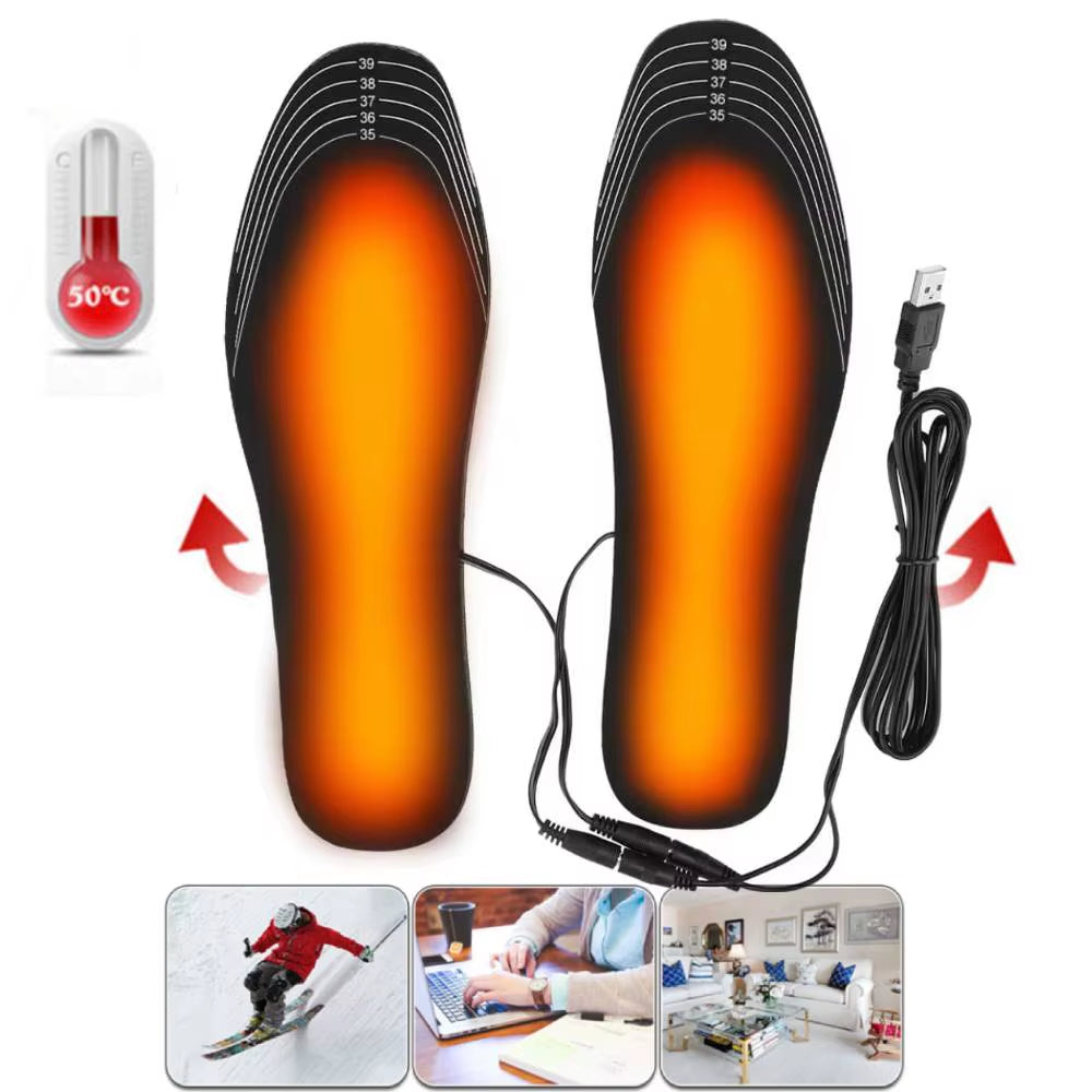 USB Rechargeable Heated Insoles, Adjustable Temperature 3 Levels Electric Foot Warmer for Winter Outdoor Skiing Hiking Camping