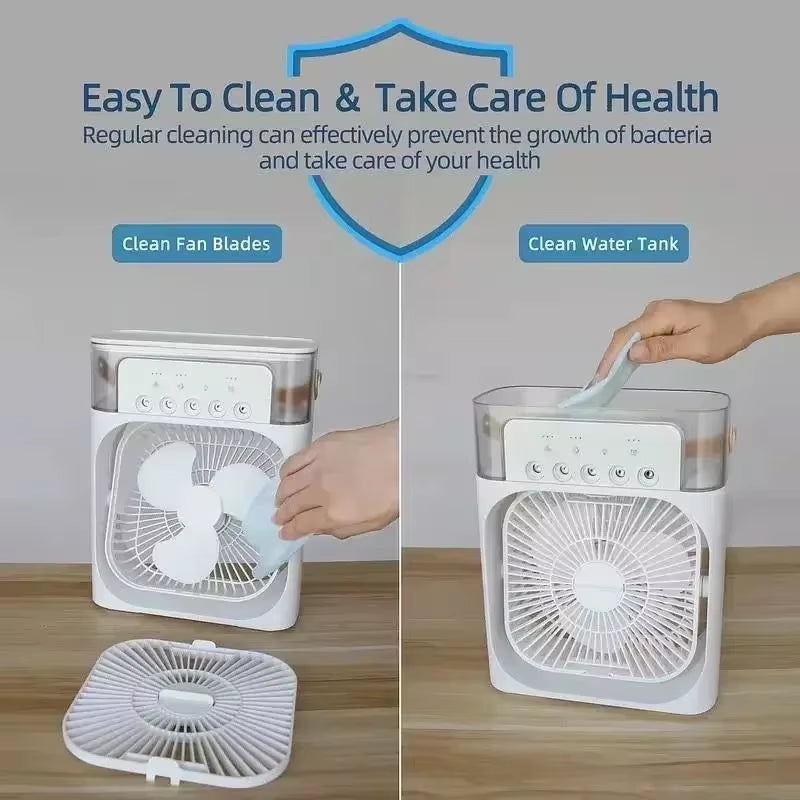 Mini Enfriador De Aire 3 En 1 Con Humidificador Y Luz LED