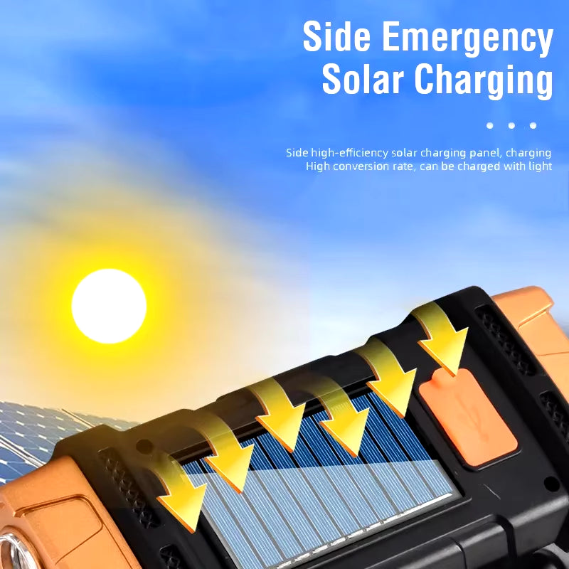 Linterna Solar Recargable Con Luz De Trabajo Y Carga Para El Móvil