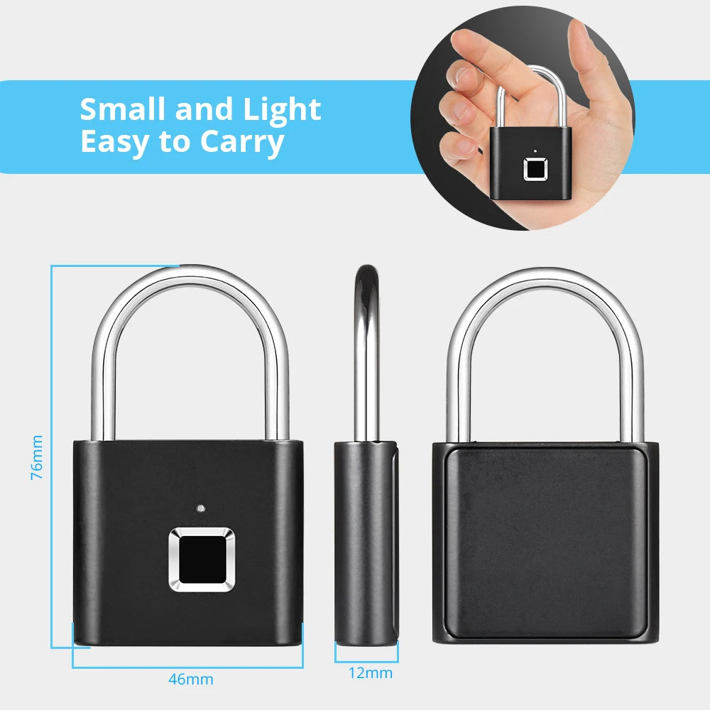 Smart Fingerprint Padlock Waterproof Fingerprint Keyless Door Lock Type C Rechargeable Security Padlock for House