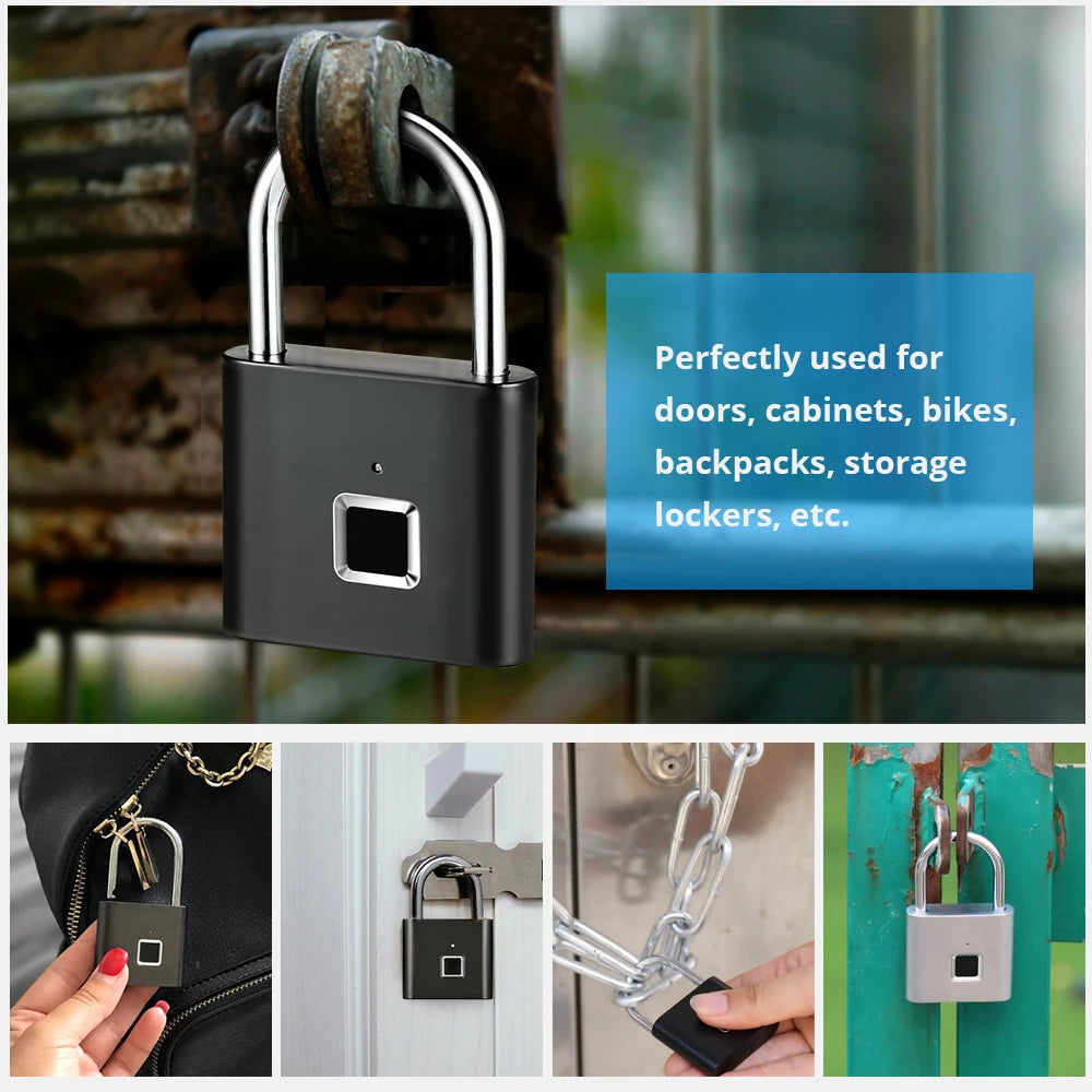 Smart Fingerprint Padlock Waterproof Fingerprint Keyless Door Lock Type C Rechargeable Security Padlock for House