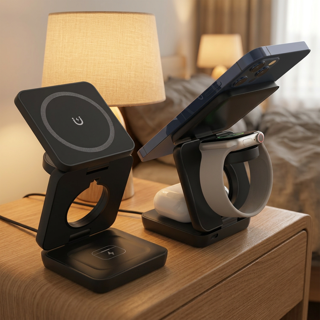 Cargador Inalámbrico 3 En 1 Para Móvil, Reloj Y Auriculares