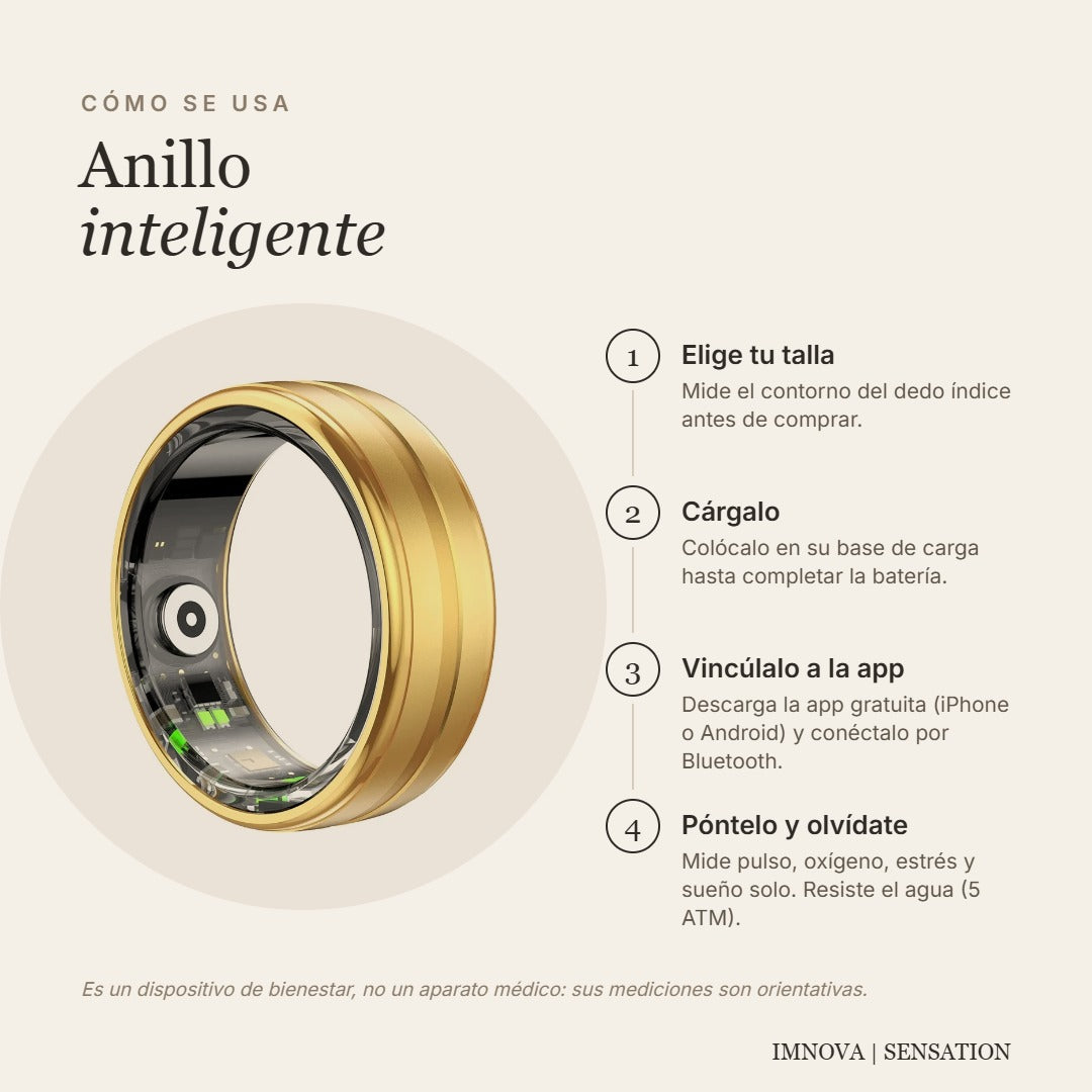 Anillo Inteligente De Salud: Pulso, Oxígeno Y Sueño, Resistente Al Agua