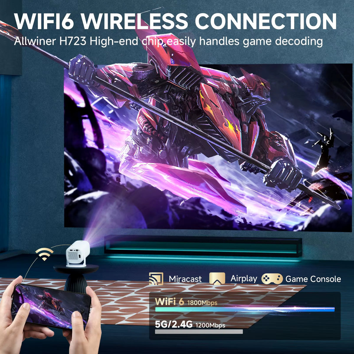 Android 14 P30PRO Supports 720P Screen Mirroring Smart Projector 4K Wifi6 Smart Home Theater Outdoor Portable Projector