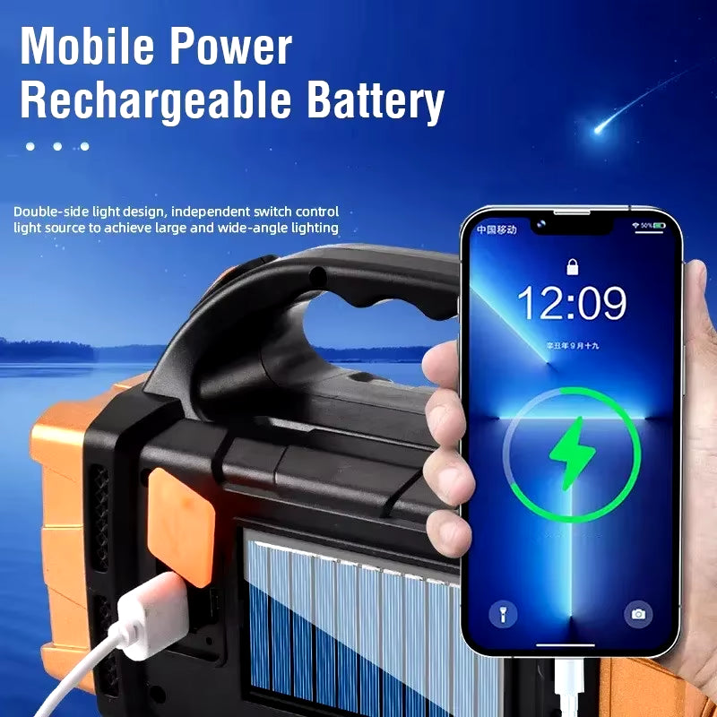 Linterna Solar Recargable Con Luz De Trabajo Y Carga Para El Móvil