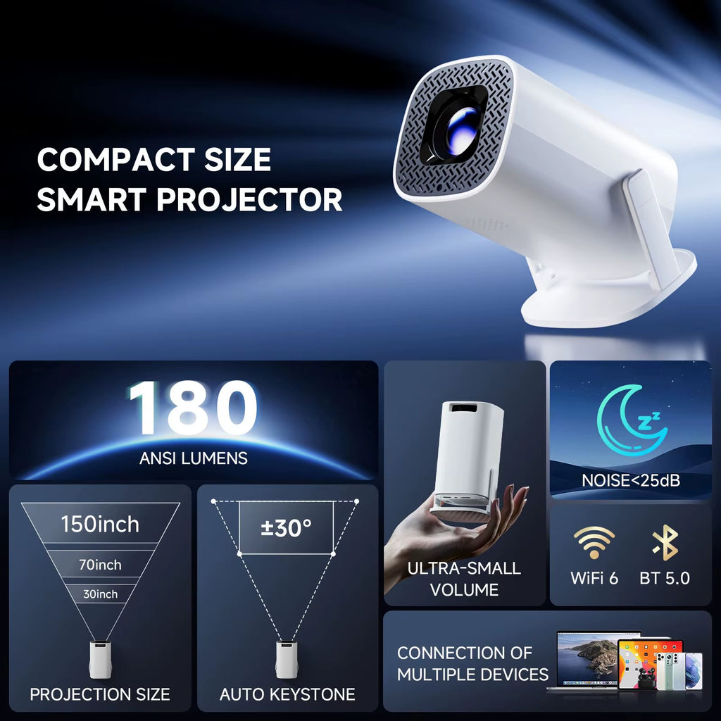 Android 14 P30PRO Supports 720P Screen Mirroring Smart Projector 4K Wifi6 Smart Home Theater Outdoor Portable Projector