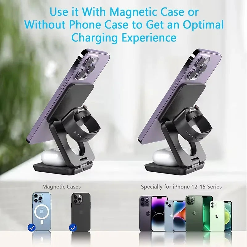 Cargador Inalámbrico 3 En 1 Para Móvil, Reloj Y Auriculares