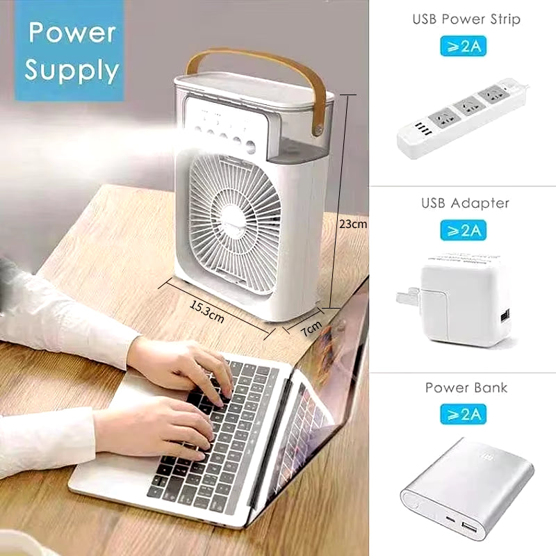 Mini Enfriador De Aire 3 En 1 Con Humidificador Y Luz LED
